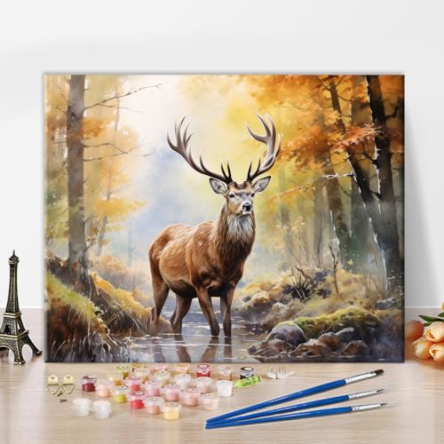 TISHIRON Malen nach Zahlen für Erwachsene, Motiv: Hirsch, Wildtiere und Blumen auf Leinwand, buntes Waldölgemälde-Set für Anfänger, 40,6 x 50,8 cm, Geschenk TISHIRON Malen nach Zahlen für Erwachsene, Motiv: Hirsch, Wildtiere und Blumen auf Leinwand, buntes Waldölgemälde-Set für Anfänger, 40,6 x 50,8 cm, Geschenk von TISHIRON