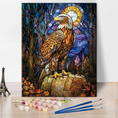 TISHIRON Malen nach Zahlen Adler DIY Malen nach Zahlen für Erwachsene Kinder Tiere Malen nach Zahlen Kits auf Leinwand mit Pinseln für Home Wall Decor 40X50 cm(Rahmenlos) von TISHIRON