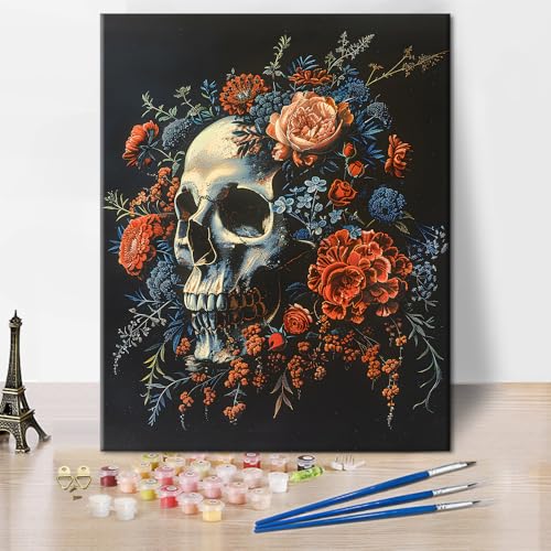 TISHIRON Malen nach Zahlen Anfänger Erwachsene, DIY Schädel Malen nach Zahlen Schwarzes Wandtuch Faltenfreie Leinwand Holzbürsten und Hochwertige Bunte Blumen Geschenk 40 X 50 cm TISHIRON Malen nach Zahlen Anfänger Erwachsene, DIY Schädel Malen nach Zahlen Schwarzes Wandtuch Faltenfreie Leinwand Holzbürsten und Hochwertige Bunte Blumen Geschenk 40 X 50 cm von TISHIRON