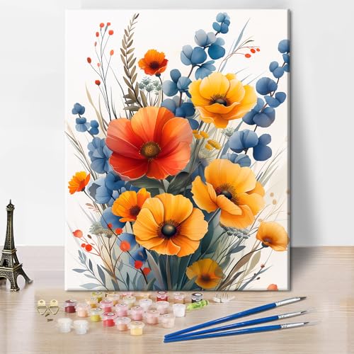 TISHIRON Malen nach Zahlen Anfänger Erwachsene Bunte Blumen DIY Blühende Blumen Malen nach Zahlen Faltenfreie Leinwand Holzbürsten und Hochwertige Bunte Blumen Geschenk (Rahmenlos) 40 X 50 cm von TISHIRON