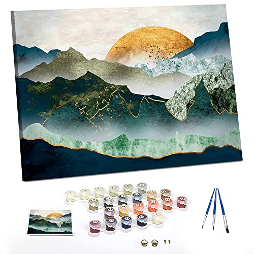 TISHIRON Malen nach Zahlen Berg Sonnenuntergang Landschaft Handgemaltes DIY Ölgemälde Für Erwachsene Kinder Geschenk Wohnkultur 40x50cm von TISHIRON