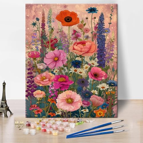 TISHIRON Malen nach Zahlen Blumen, bunte blühende Blumen nach Zahlen Kunstwerk Malen nach Zahlen Kits Field Garden Malen nach Zahlen für Erwachsene Anfänger Wanddekoration Acrylfarben 16 "x 20" von TISHIRON