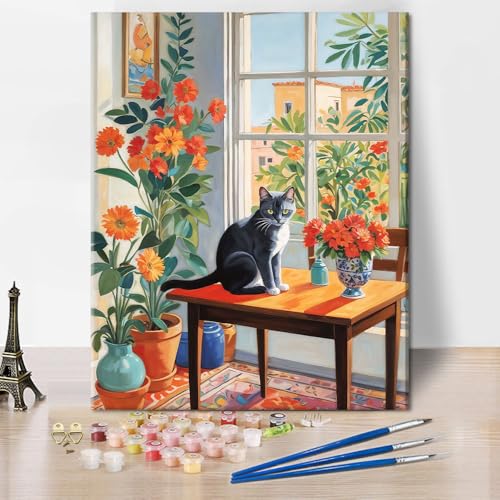TISHIRON Malen nach Zahlen Erwachsene, Malen für Erwachsene, Süße Katze im Schaufenster, Premium Leinwand, 16x20 Zoll TISHIRON Malen nach Zahlen Erwachsene, Malen für Erwachsene, Süße Katze im Schaufenster, Premium Leinwand, 16x20 Zoll von TISHIRON