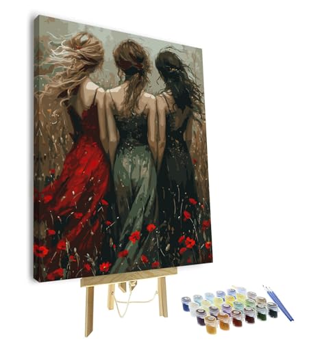 TISHIRON Malen nach Zahlen Erwachsene, Malen für Erwachsene - Abstraktes Gemälde Drei Frauen von hinten, Zeitgenössische Silhouette DIY Kunst Malen nach Zahlen - 16x20 inch(Gerahmt) von TISHIRON