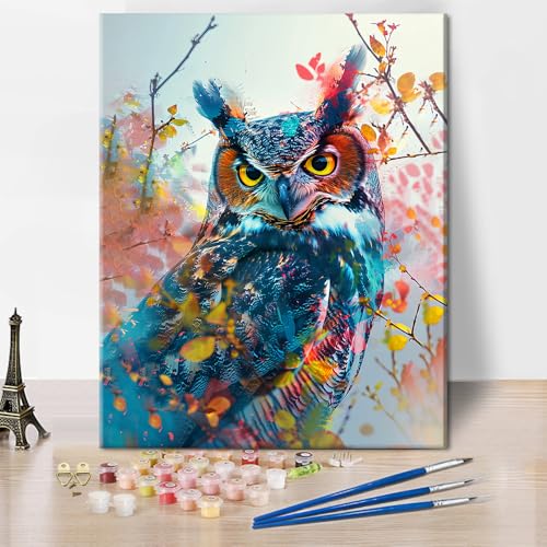 TISHIRON Malen nach Zahlen Erwachsene Anfänger, Eule DIY Malen nach Zahlen Kits für Erwachsene Kinder, Tiere Öl Handmalerei Leinwand Geschenke Kunsthandwerk für Zuhause 40 x 50 cm (rahmenlos) von TISHIRON