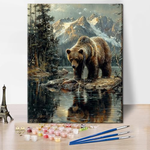 TISHIRON Malen nach Zahlen Erwachsene Bären Malen nach Zahlen Tiere Acrylmalerei Kits für Erwachsene DIY Erwachsene Malen nach Zahlen Kits auf Leinwand Seelandschaft 40 x 50 cm(rahmenlos) von TISHIRON