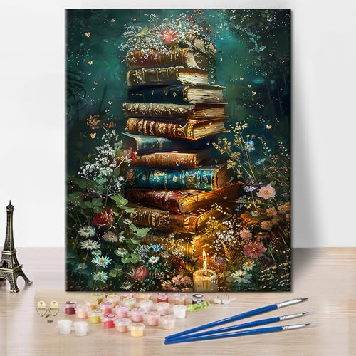 TISHIRON Malen nach Zahlen Erwachsene Bücher, Blumen DIY Malen nach Zahlen Kits auf Leinwand, Acrylmalerei nach Zahlen für Geschenk Home Decor Botanic, Ölgemälde für Erwachsene 40 x 50 cm(rahmenlos) von TISHIRON