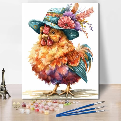 TISHIRON Malen nach Zahlen für Erwachsene Cartoon Hahn auf Leinwand DIY Ölgemälde Malen-nach-Zahlen Set für Erwachsene ab 9 Jahre mädchen, 40X50cm von TISHIRON