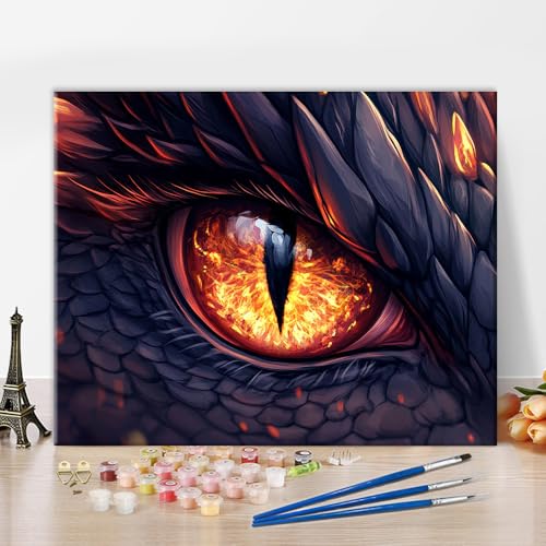 TISHIRON Malen nach Zahlen Erwachsene Drachenauge, Acryl Easy Paint by Numbers Kits auf Leinwand für Anfänger, Tier Ölgemälde für Geschenk Home Wall Decor Kunsthandwerk 40 x 50 cm(rahmenlose) von TISHIRON