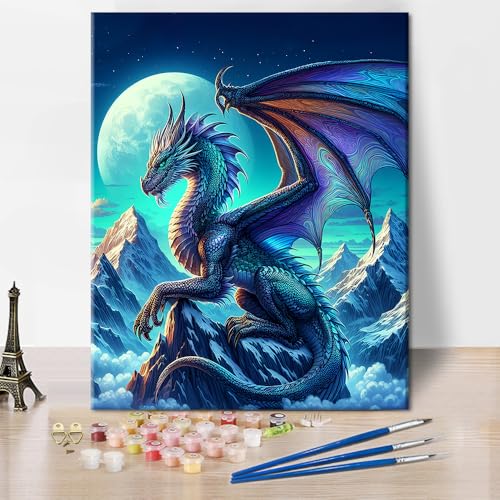 TISHIRON Malen nach Zahlen Erwachsene Fantasy Drache Mondlicht DIY Set mit Leinwand Acrylfarben Pinseln Anti Stress Wanddekoration 40x50 cm TISHIRON Malen nach Zahlen Erwachsene Fantasy Drache Mondlicht DIY Set mit Leinwand Acrylfarben Pinseln Anti Stress Wanddekoration 40x50 cm von TISHIRON