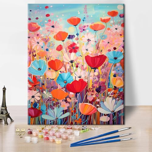 TISHIRON Malen nach Zahlen Erwachsene Junior, Bunte Blumen Malen nach Zahlen für Erwachsene, Blumen Malen nach Zahlen,Blumen DIY Malen-nach-Zahlen Set Mit 3 Pinseln und leinwand, 40x50cm von TISHIRON