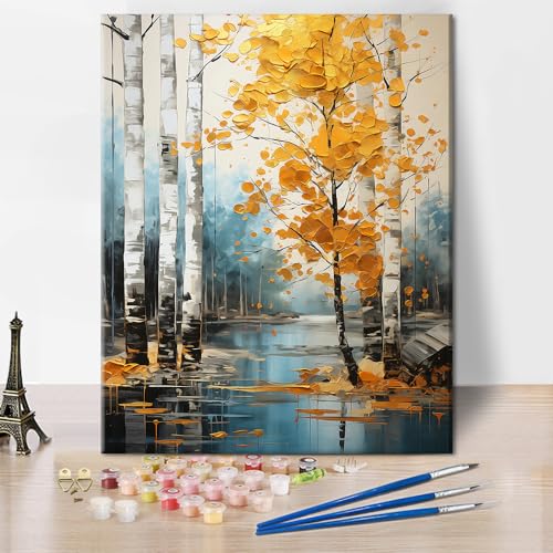 TISHIRON Malen nach Zahlen Erwachsene Junior, Waldlandschaft Malen nach Zahlen Malen nach Zahlen für Erwachsene, DIY Malen-nach-Zahlen Set Mit 3 - Pinseln und knitterfreie leinwand, 40x50cm von TISHIRON