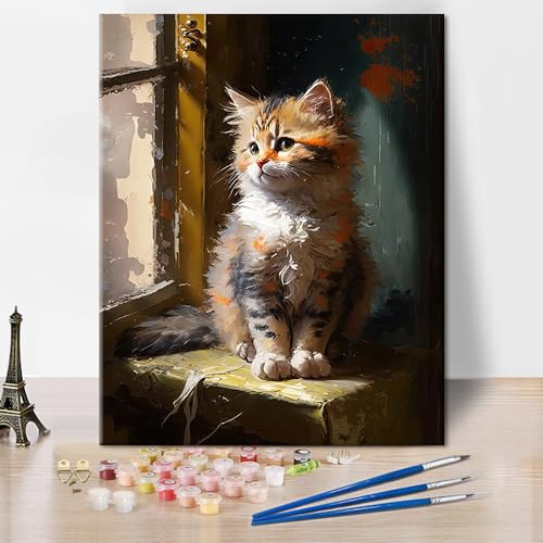 TISHIRON Malen nach Zahlen Erwachsene Kätzchen Acrylmalerei nach Zahlen Kits mit Pinseln Katze Erwachsene Malen nach Zahlen Kits Leinwand Geschenke Kunsthandwerk 40 x 50 cm(rahmenlos) von TISHIRON