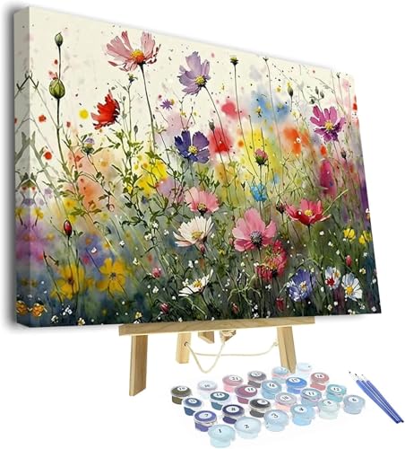 TISHIRON Malen nach Zahlen Erwachsene Kinder Tinte Malerei Stil Blumen Ölgemälde DIY Handgemalt Ölgemälde Kits mit Pinseln für Wandkunst Dekoration Home Haus Deko 16"x20"(mit Rahmen) von TISHIRON