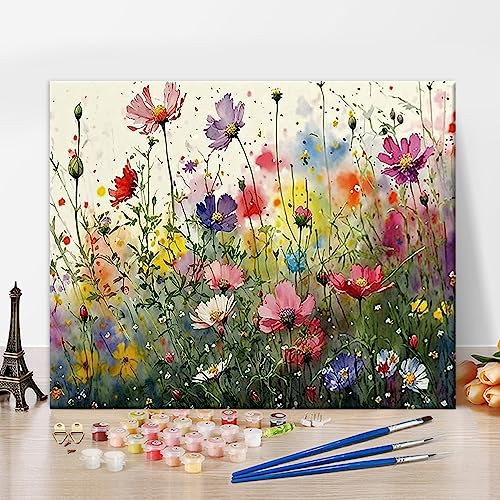 TISHIRON Malen nach Zahlen Erwachsene Kinder Tinte Malerei Stil Blumen Ölgemälde DIY Handgemalt Ölgemälde Kits mit Pinseln für Wandkunst Dekoration Home Haus Deko 16"x20" von TISHIRON