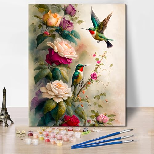 TISHIRON Malen nach Zahlen Erwachsene Kolibri Erwachsene Malen nach Zahlen Kits Tiere und Blumen DIY Öl Hand Malerei mit Pinseln Malerei Kunsthandwerk 40 x 50 cm(rahmenlos) von TISHIRON