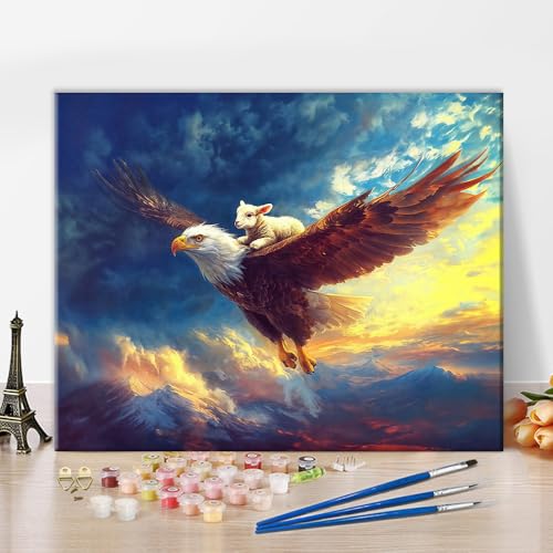 TISHIRON Malen nach Zahlen Erwachsene Lamm und Adler Malsets für Erwachsene mit Pinseln Malen nach Zahlen auf Leinwand Acryl Pigment Kunsthandwerk 40 x 50 cm(rahmenlos) von TISHIRON