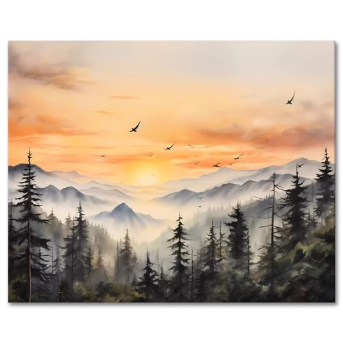 TISHIRON Malen nach Zahlen Erwachsene Landschaft Öl Handmalerei mit Pinseln Wald Berge DIY Malen nach Zahlen Kits auf Leinwand Natürliche Zeichnung Kunsthandwerk 40 x 50 cm(rahmenlos) von TISHIRON