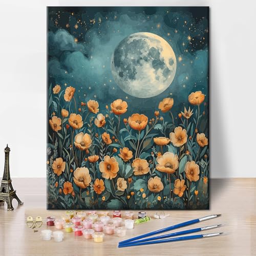 TISHIRON Malen nach Zahlen Erwachsene Mond Malen nach Zahlen auf Leinwand, Mond Blume Erwachsene Malen-nach-Zahlen, Mond Nacht DIY digitales Ölgemälde-Set Malen nach Zahlen, 40X50cm TISHIRON Malen nach Zahlen Erwachsene Mond Malen nach Zahlen auf Leinwand, Mond Blume Erwachsene Malen-nach-Zahlen, Mond Nacht DIY digitales Ölgemälde-Set Malen nach Zahlen, 40X50cm von TISHIRON