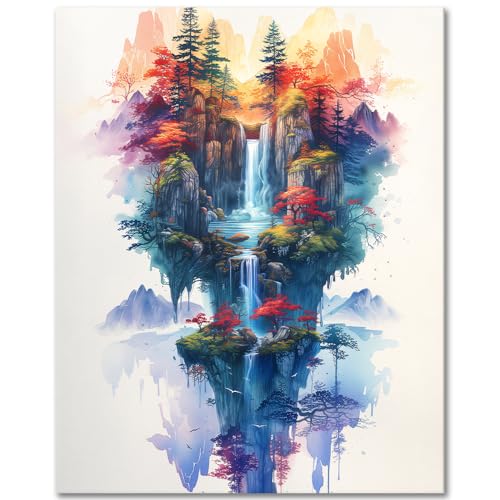 TISHIRON Malen nach Zahlen Erwachsene Natur Landschaft Öl Handmalerei mit Pinseln Wasserfall DIY Malen nach Zahlen Kits auf Leinwand Berg Zeichnung Kunsthandwerk 40 x 50 cm(rahmenlos) von TISHIRON