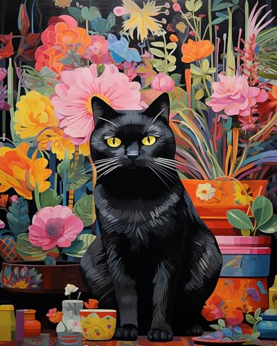 TISHIRON Malen nach Zahlen Erwachsene Schwarze Katze zwischen den Blumen Malen nach Zahlen Kits auf Leinwand DIY Ölmalerei Malsets mit Pinseln Malerei Kits 40x50 CM TISHIRON Malen nach Zahlen Erwachsene Schwarze Katze zwischen den Blumen Malen nach Zahlen Kits auf Leinwand DIY Ölmalerei Malsets mit Pinseln Malerei Kits 40x50 CM von TISHIRON