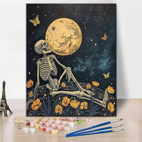 TISHIRON Malen nach Zahlen Erwachsene Skelett unter dem Vollmond Malen nach Zahlen auf Leinwand, Erwachsene Malen-nach-Zahlen, Malen nach Zahlen für Erwachsene DIY digitales Ölgemälde-Set, 40X50cm TISHIRON Malen nach Zahlen Erwachsene Skelett unter dem Vollmond Malen nach Zahlen auf Leinwand, Erwachsene Malen-nach-Zahlen, Malen nach Zahlen für Erwachsene DIY digitales Ölgemälde-Set, 40X50cm von TISHIRON
