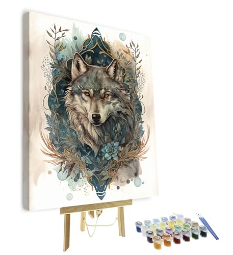 TISHIRON Malen nach Zahlen Erwachsene und Kinder Wolf Ölmalerei mit Pinseln und Acrylpigmenten Tiere Malen nach Zahlen Bausätze Kunsthandwerk für Zuhause 40 x 50 cm(Rahmen) von TISHIRON