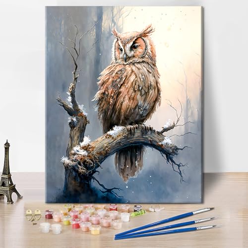 TISHIRON Malen nach Zahlen Eule Erwachsene Malen nach Zahlen Kits auf Leinwand Tiere Öl Hand Malerei mit Pinseln Malerei Kits Erwachsene Kunsthandwerk für Zuhause 40 x 50 cm(rahmenlos) von TISHIRON