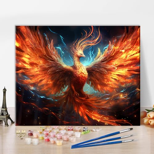 TISHIRON Malen nach Zahlen Fliegender Vogel mit Feuer Malen nach Zahlen für Erwachsene, Phönix-Ölmalerei-Set, mythologisches Tier-Acrylmalerei-Set mit Pinseln und Pigmenten, 40x50 CM TISHIRON Malen nach Zahlen Fliegender Vogel mit Feuer Malen nach Zahlen für Erwachsene, Phönix-Ölmalerei-Set, mythologisches Tier-Acrylmalerei-Set mit Pinseln und Pigmenten, 40x50 CM von TISHIRON