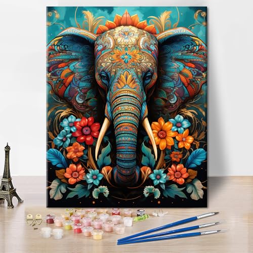 TISHIRON Malen nach Zahlen Kit Erwachsene, Elefanten Malen nach Zahlen, Blumen Erwachsene Malen nach Zahlen Kits, bunte Elefanten Home Wall Decor, Ideal Kunst Geschenk Kinder16x20inch Frameless TISHIRON Malen nach Zahlen Kit Erwachsene, Elefanten Malen nach Zahlen, Blumen Erwachsene Malen nach Zahlen Kits, bunte Elefanten Home Wall Decor, Ideal Kunst Geschenk Kinder16x20inch Frameless von TISHIRON