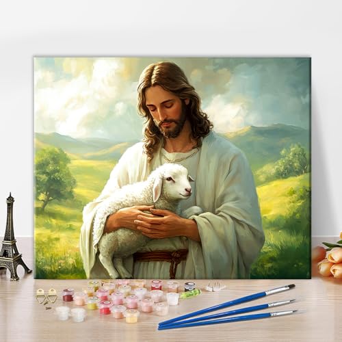 TISHIRON Malen nach Zahlen Kit für Erwachsene Jesus Malen nach Zahlen für Erwachsene Christliche Erlösung Malerei Erwachsene Malen nach Zahlen Kits auf Leinwand Ölmalerei Kunsthandwerk 16x20 Zoll von TISHIRON