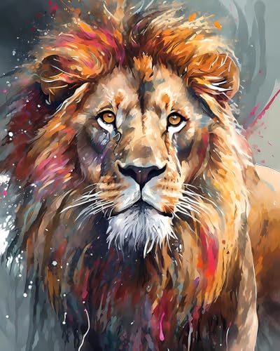 TISHIRON Malen nach Zahlen Löwe DIY Malen nach Zahlen für Erwachsene Kinder Tiere Malen nach Zahlen Kits auf Leinwand mit Pinseln für Home Wall Decor 40 x 50 cm(rahmenlos) von TISHIRON
