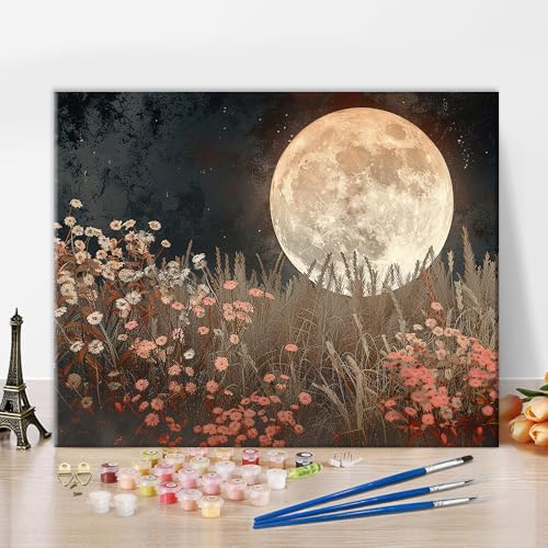 TISHIRON Malen nach Zahlen Serene Sunset, Moon Over Flowering Plants Malen nach Zahlen für Erwachsene, Moon Paint by Number Kit mit Pinseln und Pigmenten, 40x50 CM TISHIRON Malen nach Zahlen Serene Sunset, Moon Over Flowering Plants Malen nach Zahlen für Erwachsene, Moon Paint by Number Kit mit Pinseln und Pigmenten, 40x50 CM von TISHIRON