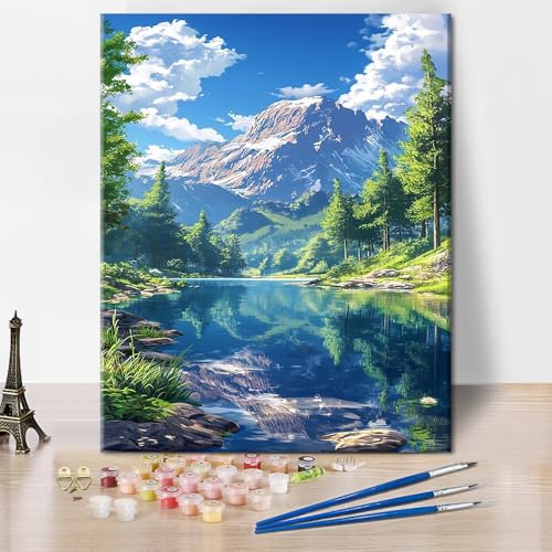 TISHIRON Malen nach Zahlen-Set für Erwachsene, Bergsee, Malen-nach-Zahlen-Set auf Leinwand, Wald, Ölgemälde für Erwachsene, Acrylgemälde nach Zahlen für Heimdekoration, 40,6 x 50,8 cm (rahmenlos) von TISHIRON