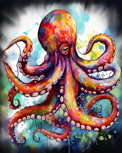 TISHIRON Malen nach Zahlen Set für Erwachsene, Oktopus Malen nach Zahlen mit Pinseln und Acrylpigment, Meerestier-Malen-nach-Zahlen-Set für Erwachsene und Anfänger, 40,6 x 50,8 cm, rahmenlos von TISHIRON