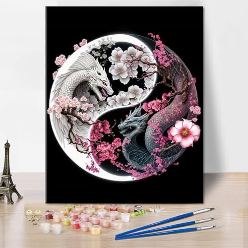 TISHIRON Malen nach Zahlen-Set für Erwachsene, Yin-Yang, Malen nach Zahlen für Erwachsene, Drache, Malen nach Zahlen, Kits auf Leinwand, Blumen, Tiere, Acrylgemälde mit Pinseln, Kunsthandwerk 40,6 x von TISHIRON