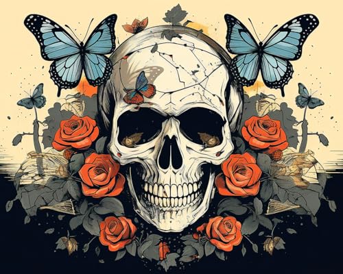 TISHIRON Malen nach Zahlen Set für Erwachsene Halloween-Themen Kunst, Schädel, Schmetterling und Rosenblumen, DIY Malen nach Zahlen für Anfänger zur Heimdeko 40x50 cm TISHIRON Malen nach Zahlen Set für Erwachsene Halloween-Themen Kunst, Schädel, Schmetterling und Rosenblumen, DIY Malen nach Zahlen für Anfänger zur Heimdeko 40x50 cm von TISHIRON