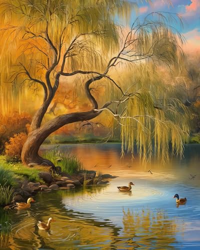 TISHIRON Malen nach Zahlen Set für Erwachsene – Ruhiger Fluss mit Weidenbäumen und Enten, Malen nach Zahlen Leinwand Entspannendes DIY Kunst Bastelset, 16X20 Zoll TISHIRON Malen nach Zahlen Set für Erwachsene – Ruhiger Fluss mit Weidenbäumen und Enten, Malen nach Zahlen Leinwand Entspannendes DIY Kunst Bastelset, 16X20 Zoll von TISHIRON