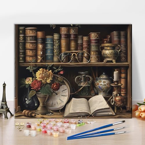 TISHIRON Malen nach Zahlen Set für Erwachsene Vintage Bücherregale mit alten Büchern, Uhr, Gläsern und anderen Gegenständen Malen nach Zahlen für Erwachsene mit Pinseln, 40x50 CM TISHIRON Malen nach Zahlen Set für Erwachsene Vintage Bücherregale mit alten Büchern, Uhr, Gläsern und anderen Gegenständen Malen nach Zahlen für Erwachsene mit Pinseln, 40x50 CM von TISHIRON