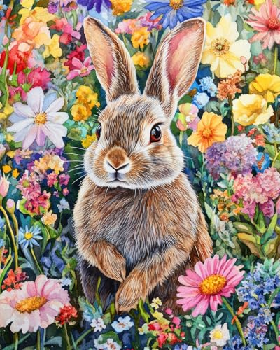 TISHIRON Malen nach Zahlen Set für Erwachsene – Wunderliches Kaninchen auf einer Blumenwiese, Malen nach Zahlen für Erwachsene, Frühlingswiese, DIY Kunstbastel Set – 40X50 cm TISHIRON Malen nach Zahlen Set für Erwachsene – Wunderliches Kaninchen auf einer Blumenwiese, Malen nach Zahlen für Erwachsene, Frühlingswiese, DIY Kunstbastel Set – 40X50 cm von TISHIRON