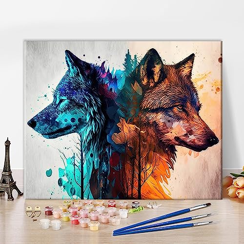 TISHIRON Malen nach Zahlen Wolf DIY Malen nach Zahlen für Erwachsene Kinder Tiere Malen nach Zahlen Kits auf Leinwand mit Pinseln für Home Wall Decor 40 x 50 cm(rahmenlos) von TISHIRON