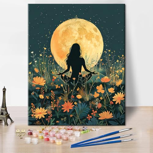 TISHIRON Malen nach Zahlen Yoga Erwachsene Malen nach Zahlen Kits auf Leinwand Abstract Öl Hand Malerei mit Pinseln Malerei Kits Erwachsene Kunsthandwerk für Zuhause 40 x 50 cm(rahmenlos) von TISHIRON
