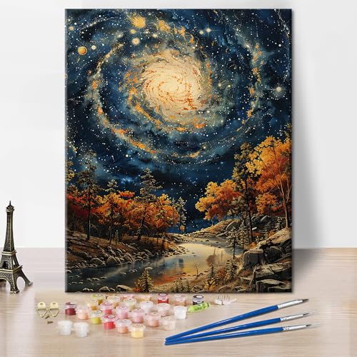 TISHIRON Malen nach Zahlen die Galaxie Ölgemälde Malen nach Zahlen Erwachsene Malen nach Zahlen Nachtszene DIY Malen nach Zahlen Kits für Erwachsene Malen nach Zahlen Heimdekoration, 40x50cm von TISHIRON
