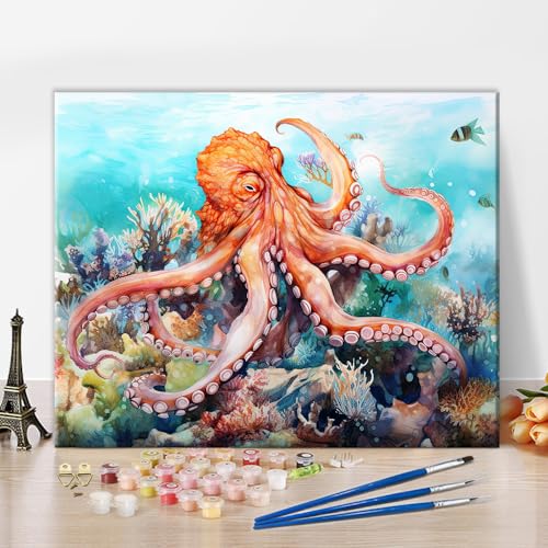 TISHIRON Malen nach Zahlen für Erwachsene und Anfänger, Malen nach Zahlen, Oktopus auf dem Meeresboden, Meerestiere, Malen-Zahlen-Sets für Wohnzimmer, Schlafzimmer, Studentenwohnheime, Dekoration, TISHIRON Malen nach Zahlen für Erwachsene und Anfänger, Malen nach Zahlen, Oktopus auf dem Meeresboden, Meerestiere, Malen-Zahlen-Sets für Wohnzimmer, Schlafzimmer, Studentenwohnheime, Dekoration, von TISHIRON