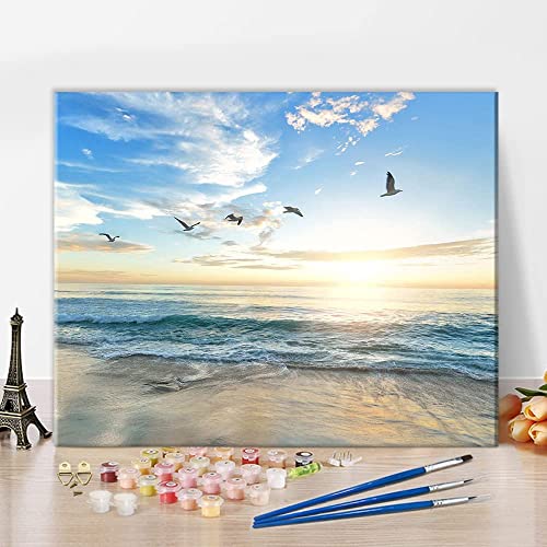 TISHIRON Malen nach Zahlen für Erwachsene, Anfänger und Kinder, Sonnenuntergang, Strand, Ozean, Vögel, Malerei, Möwen, DIY-Ölgemälde-Set mit Pinseln, Acrylpigment für Zuhause, Wanddekoration, 40,6 x TISHIRON Malen nach Zahlen für Erwachsene, Anfänger und Kinder, Sonnenuntergang, Strand, Ozean, Vögel, Malerei, Möwen, DIY-Ölgemälde-Set mit Pinseln, Acrylpigment für Zuhause, Wanddekoration, 40,6 x von TISHIRON