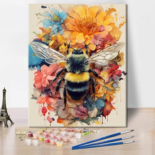 TISHIRON Malen nach Zahlen für Erwachsene, Biene mit Blumen DIY Ölgemälde nach Zahlen auf Leinwand Biene mit Pinseln Acrylfarben für Kinder, Wohnkultur 16"x20", Rahmenlos TISHIRON Malen nach Zahlen für Erwachsene, Biene mit Blumen DIY Ölgemälde nach Zahlen auf Leinwand Biene mit Pinseln Acrylfarben für Kinder, Wohnkultur 16"x20", Rahmenlos von TISHIRON