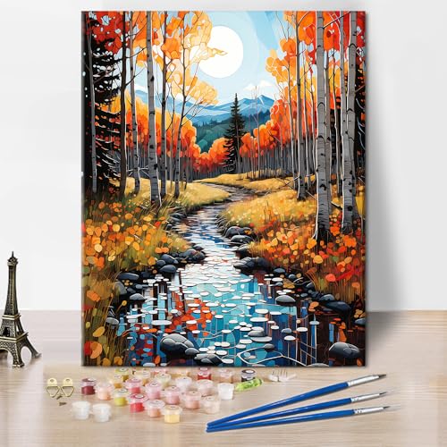 TISHIRON Malen nach Zahlen für Erwachsene, Espenhain DIY Ölgemälde nach Zahlen auf Leinwand Blumenkunsthandwerk mit Pinseln Acrylfarben für Kinder, Wohnkultur 16"x20"(Rahmenlos) von TISHIRON