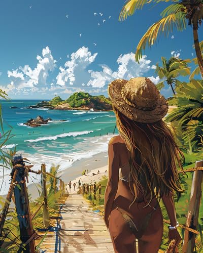 TISHIRON Malen nach Zahlen für Erwachsene, Frau Farbe nach Zahlen für Erwachsene, Frau am Strand, Malen nach Zahlen Set für Erwachsene, ungerahmte Leinwand, 16x20 Zoll von TISHIRON