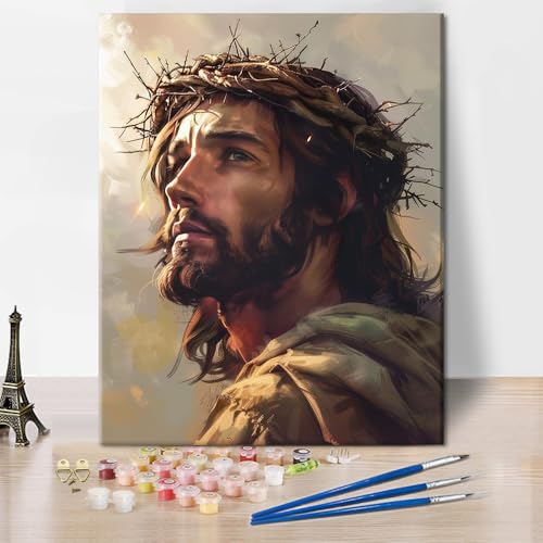 TISHIRON Malen nach Zahlen für Erwachsene, Jesus Christus mit Dornenkrone auf dem Kopf Malen nach Zahlen Set mit Pinsel und Pigment, Jesus Ölgemälde auf Leinwand, 40x50 CM, (Rahmenlos) von TISHIRON