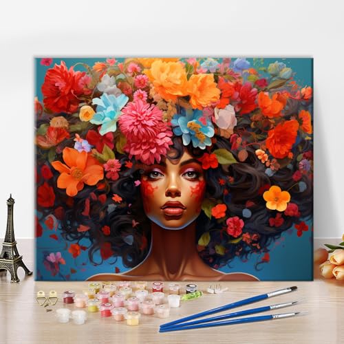 TISHIRON Malen nach Zahlen für Erwachsene, junge Frau mit Blumen im Haar, Ölgemälde, 40,6 x 50,8 cm TISHIRON Malen nach Zahlen für Erwachsene, junge Frau mit Blumen im Haar, Ölgemälde, 40,6 x 50,8 cm von TISHIRON